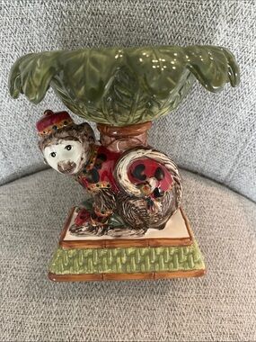 Raymond Waites Empire series ceramic monkey on bamboo platform palm tree bowl